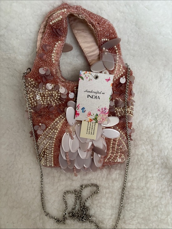Made in India Handbags - Handcrafted Pink Sequin & Pearl Evening Bag